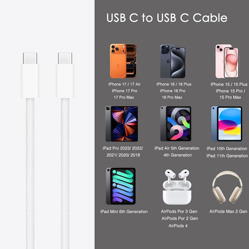 2m iPhone 17/16E Charger Cord, USB C to USB C Woven Cable for iPhone 17Air, 16E, 17/16/15 Pro Max, 15/16 Plus, AirPods 4 Charger for AirPod Pro (2nd/3rd Gen), AirPod MAX 2 Charger Cord Charging Cable