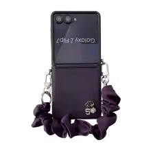 Scarf Wrist Chain Strap PU Leather Phone Case for Samsung Galaxy Z Flip 7 FE 6 5 4 3 Flip7 Flip6 Protective Cover