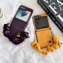 Scarf Wrist Chain Strap PU Leather Phone Case for Samsung Galaxy Z Flip 7 FE 6 5 4 3 Flip7 Flip6 Protective Cover