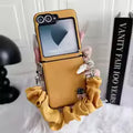 Scarf Wrist Chain Strap PU Leather Phone Case for Samsung Galaxy Z Flip 7 FE 6 5 4 3 Flip7 Flip6 Protective Cover