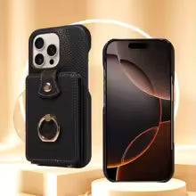 For IPhone 16 Pro Max 15 Pro Max 14 13 12 11 Pro Max 7 8Plus 16e PU Leather Phone Case with Ring Card Slots Anti-Fall Case