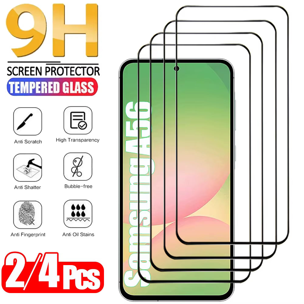 4PCS Cristal Templado For Samsung Galaxy A56 A55 A54 A53 Tempered Glass For Samsung A17 A27 A37 A57 A36 A26 A16 Screen Protector Samsung S26 S25 S24 Ultra Phone Protective Film