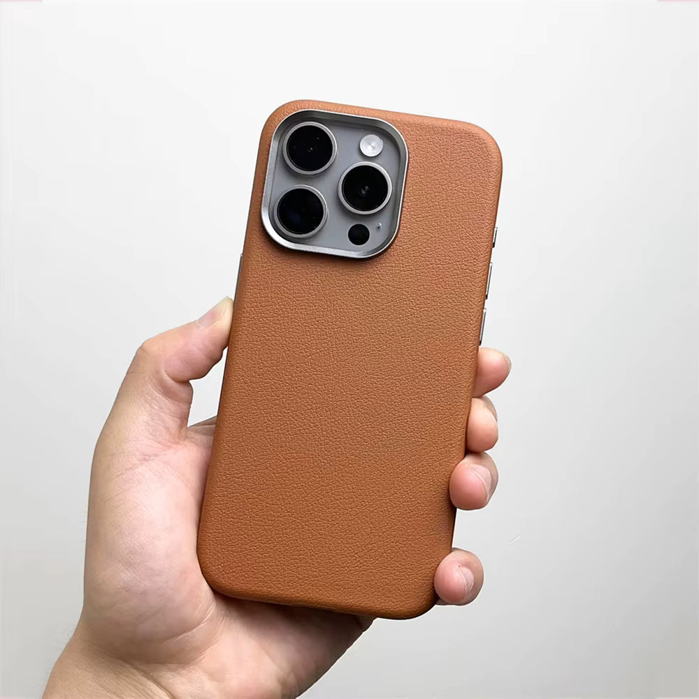 Luxury Business Metal Camera PU Leather Magnetic Case For iPhone 17 16 15 14 Pro Max Magsafe Wireless Charge Shockproof Cover