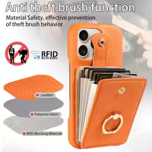 For IPhone 16 Pro Max 15 Pro Max 14 13 12 11 Pro Max 7 8Plus 16e PU Leather Phone Case with Ring Card Slots Anti-Fall Case