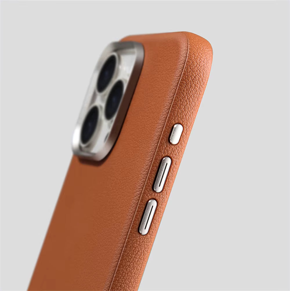 Luxury Business Metal Camera PU Leather Magnetic Case For iPhone 17 16 15 14 Pro Max Magsafe Wireless Charge Shockproof Cover