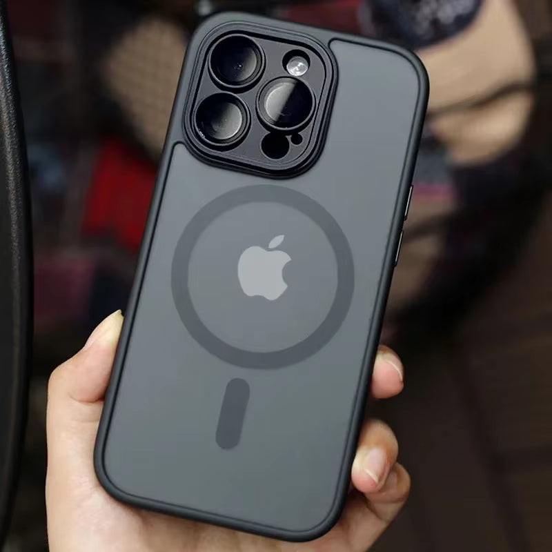 Magnetic Luxury Lens Protector Matte Translucent Case For iPhone 17 16 15 14 13 12 11 Pro Max For Magsafe Wireless Charger Cover
