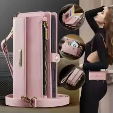 Retro Crossbody Zipper Purse Case for iPhone 17 Air 16 15 14 13 12 11 Pro Max XR XS PU Leather Vintage Card Slots Wallet Cover