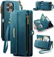 Retro Crossbody Zipper Purse Case for iPhone 17 Air 16 15 14 13 12 11 Pro Max XR XS PU Leather Vintage Card Slots Wallet Cover