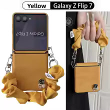 Scarf Wrist Chain Strap PU Leather Phone Case for Samsung Galaxy Z Flip 7 FE 6 5 4 3 Flip7 Flip6 Protective Cover