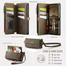 Retro Crossbody Zipper Purse Case for iPhone 17 Air 16 15 14 13 12 11 Pro Max XR XS PU Leather Vintage Card Slots Wallet Cover
