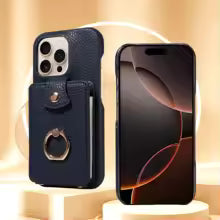 For IPhone 16 Pro Max 15 Pro Max 14 13 12 11 Pro Max 7 8Plus 16e PU Leather Phone Case with Ring Card Slots Anti-Fall Case