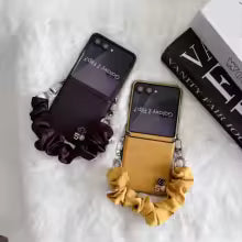 Scarf Wrist Chain Strap PU Leather Phone Case for Samsung Galaxy Z Flip 7 FE 6 5 4 3 Flip7 Flip6 Protective Cover