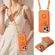 For IPhone 16 Pro Max 15 Pro Max 14 13 12 11 Pro Max 7 8Plus 16e PU Leather Phone Case with Ring Card Slots Anti-Fall Case