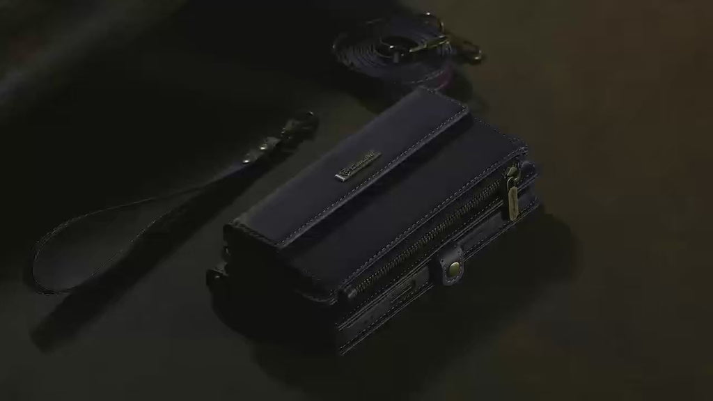 Retro Crossbody Zipper Purse Case for iPhone 17 Air 16 15 14 13 12 11 Pro Max XR XS PU Leather Vintage Card Slots Wallet Cover